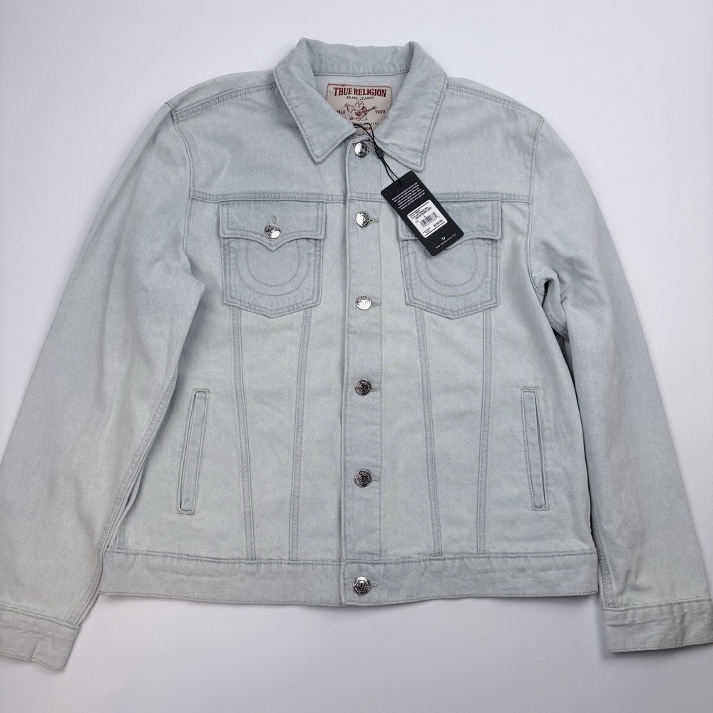 True Religion Jesse Denim Trucker Jean Jacket Light Wash Blossom Size L NWT